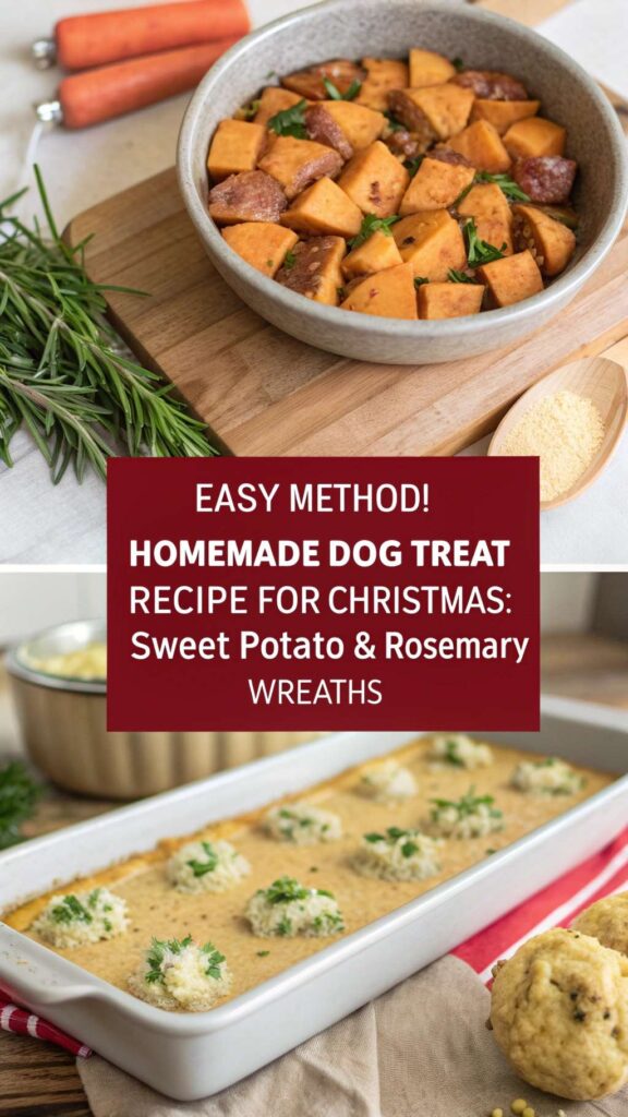 Homemade Dog Treat Recipe for Christmas Sweet Potato Rosemary Wreaths pin 1
