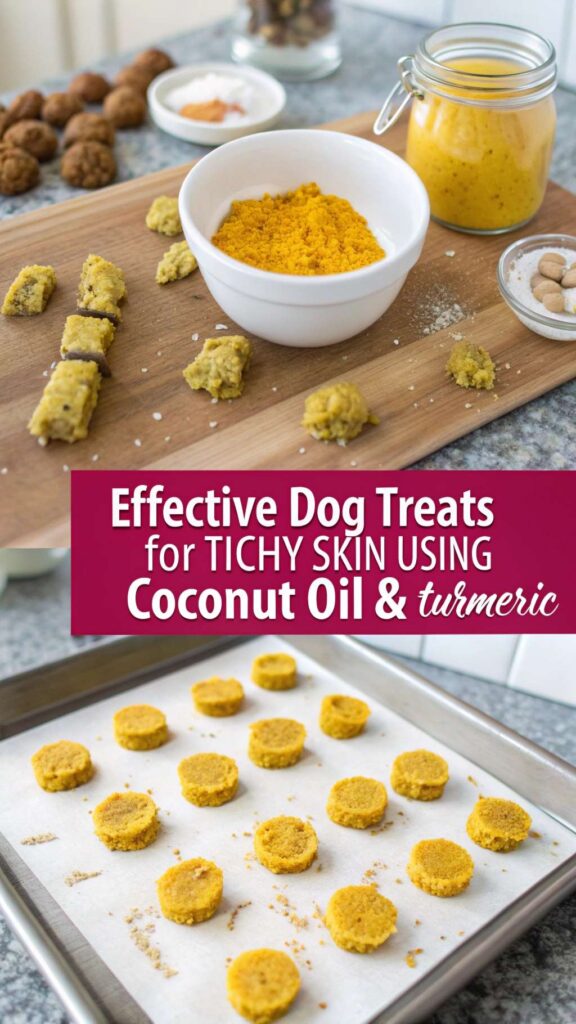 Homemade Dog Treats for Itchy Skin using Coconut Oil Turmeric pin 1