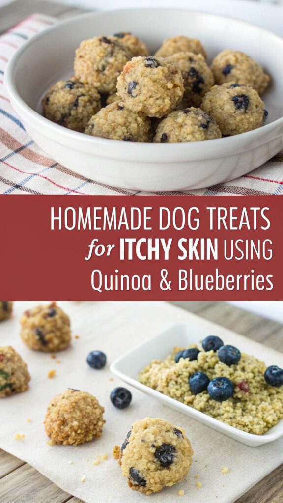 Homemade Dog Treats for Itchy Skin using Quinoa Blueberries pin 1