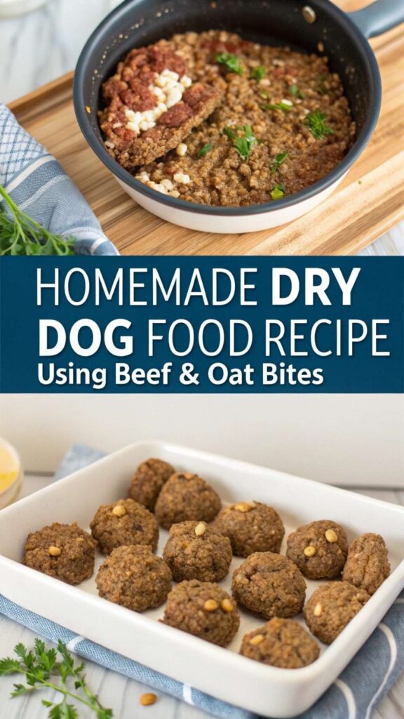 Homemade Dry Dog Food Recipe using Beef Oat Bites pin 1