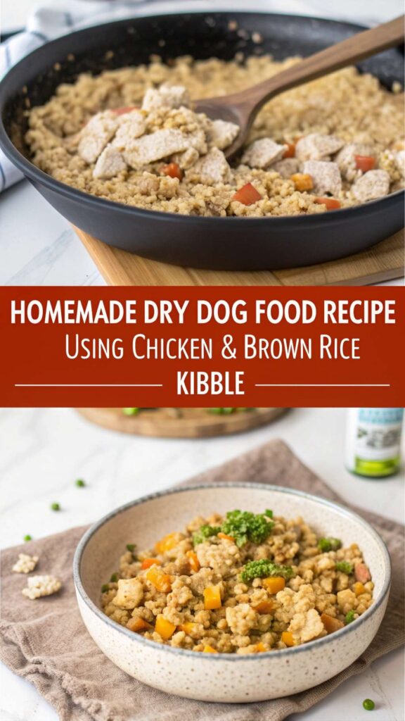 Homemade Dry Dog Food Recipe using Chicken Brown Rice Kibble pin 1