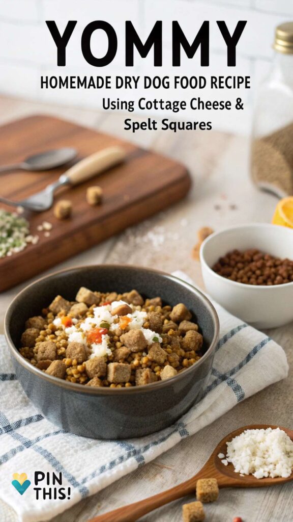 Homemade Dry Dog Food Recipe using Cottage Cheese Spelt Squares pin 1