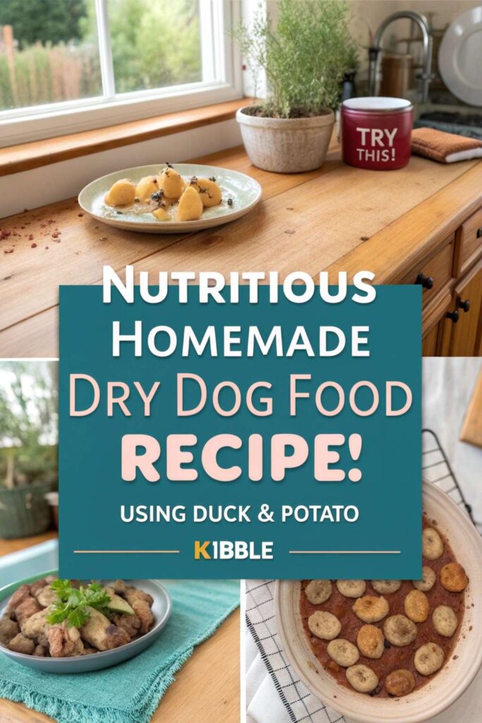 Homemade Dry Dog Food Recipe using Duck Potato Kibble pin 1