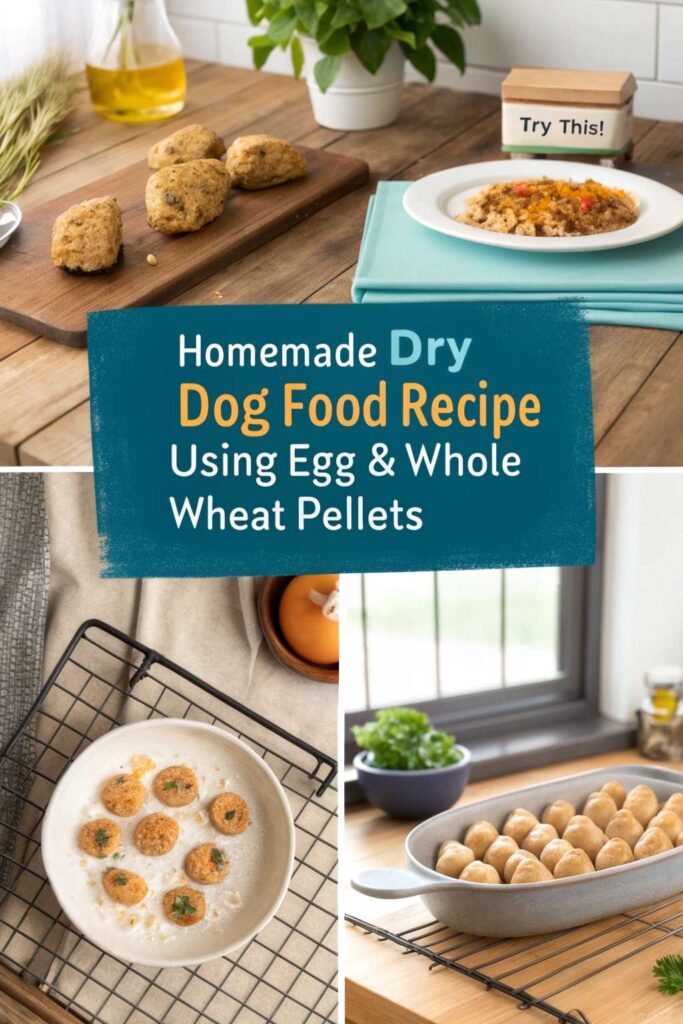 Homemade Dry Dog Food Recipe using Egg Whole Wheat Pellets pin 1