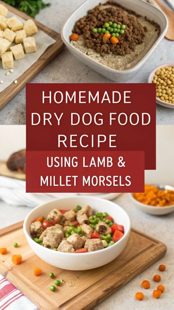 Homemade Dry Dog Food Recipe using Lamb Millet Morsels pin 1