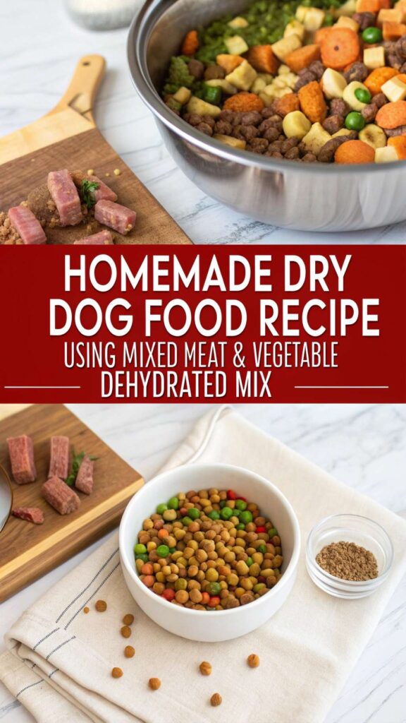 Homemade Dry Dog Food Recipe using Mixed Meat Vegetable Dehydrated Mix pin 1