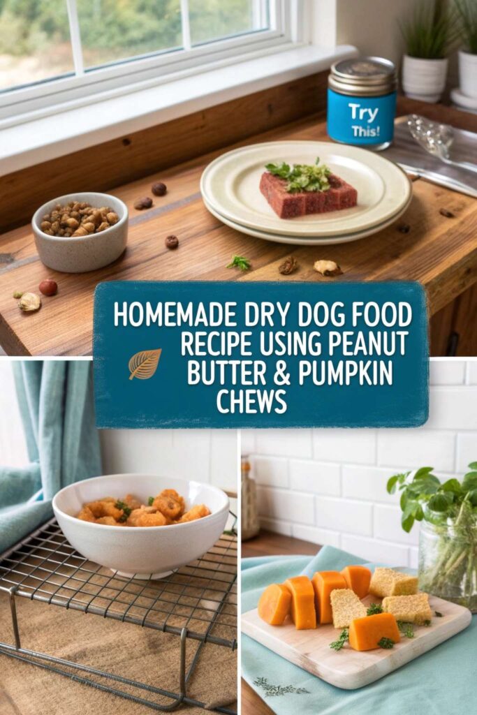 Homemade Dry Dog Food Recipe using Peanut Butter Pumpkin Chews pin 1