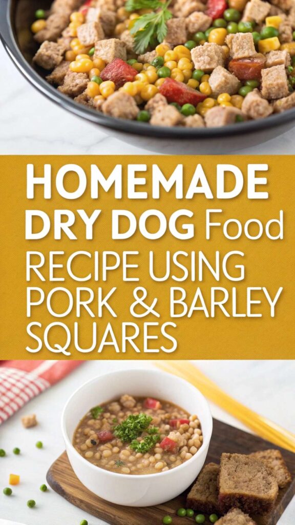 Homemade Dry Dog Food Recipe using Pork Barley Squares pin 1