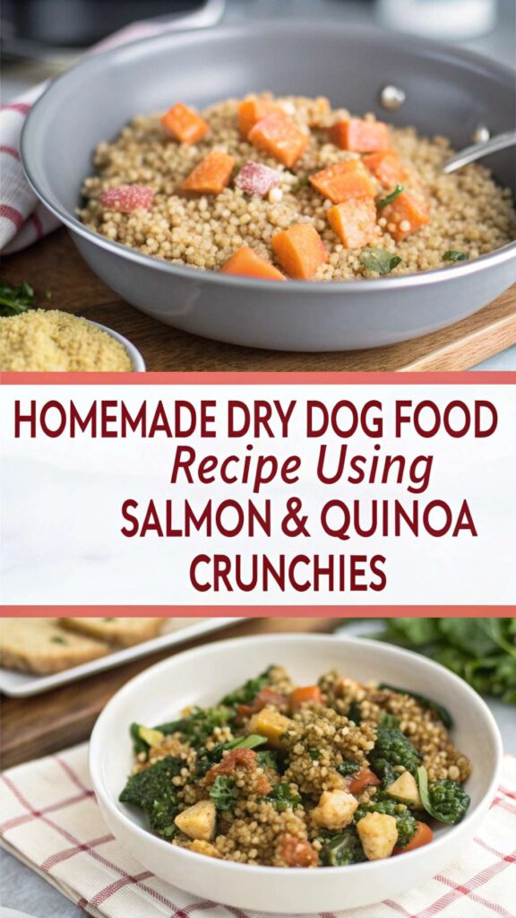 Homemade Dry Dog Food Recipe using Salmon Quinoa Crunchies pin 1