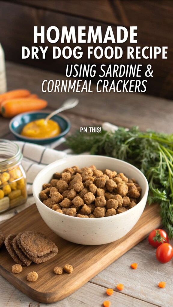 Homemade Dry Dog Food Recipe using Sardine Cornmeal Crackers pin 1