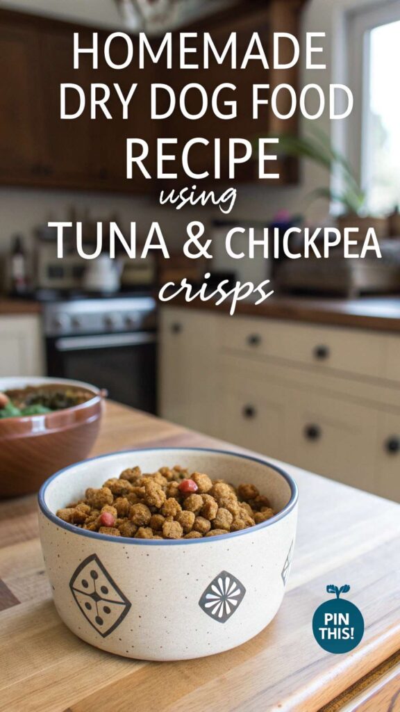 Homemade Dry Dog Food Recipe using Tuna Chickpea Crisps pin 1