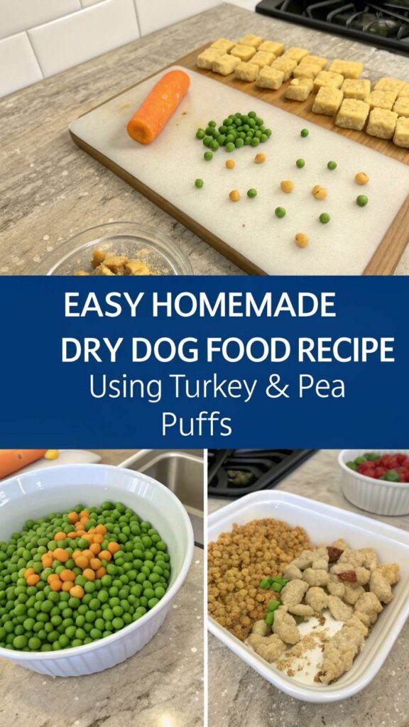 Homemade Dry Dog Food Recipe using Turkey Pea Puffs pin 2