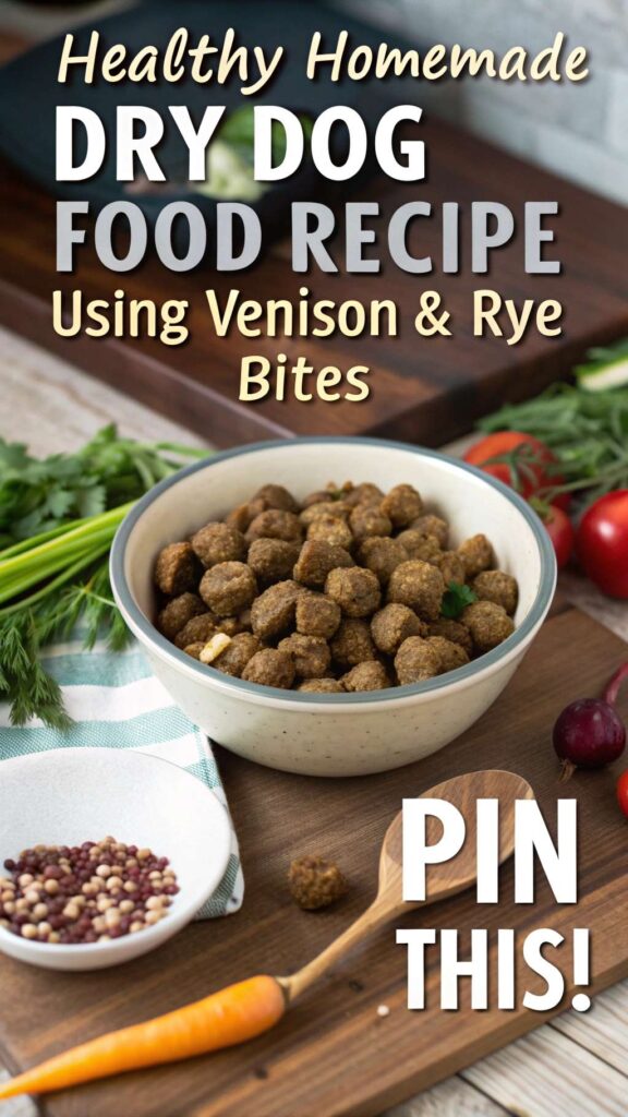 Homemade Dry Dog Food Recipe using Venison Rye Bites pin 1
