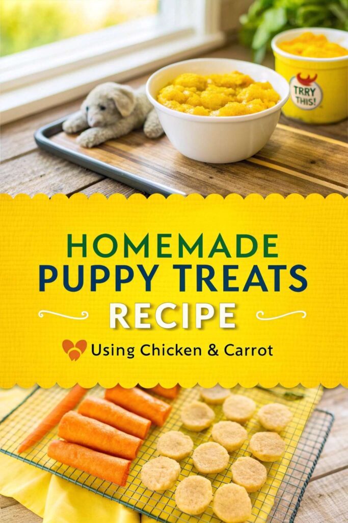 Homemade Puppy Treats Recipe Using Chicken Carrot pin 2