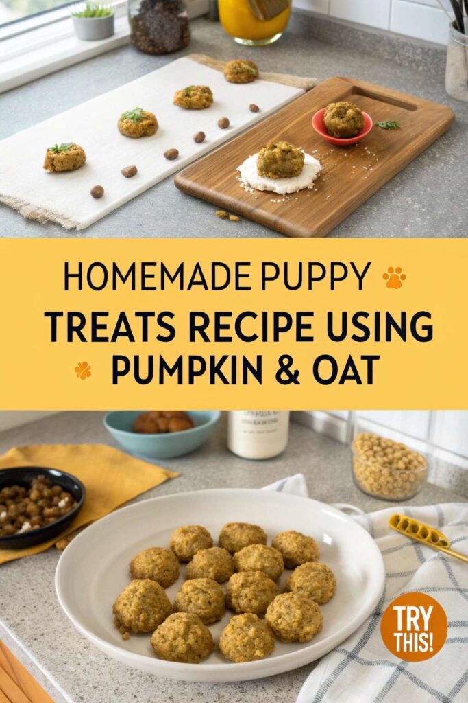 Homemade Puppy Treats Recipe Using Pumpkin Oat pin 1