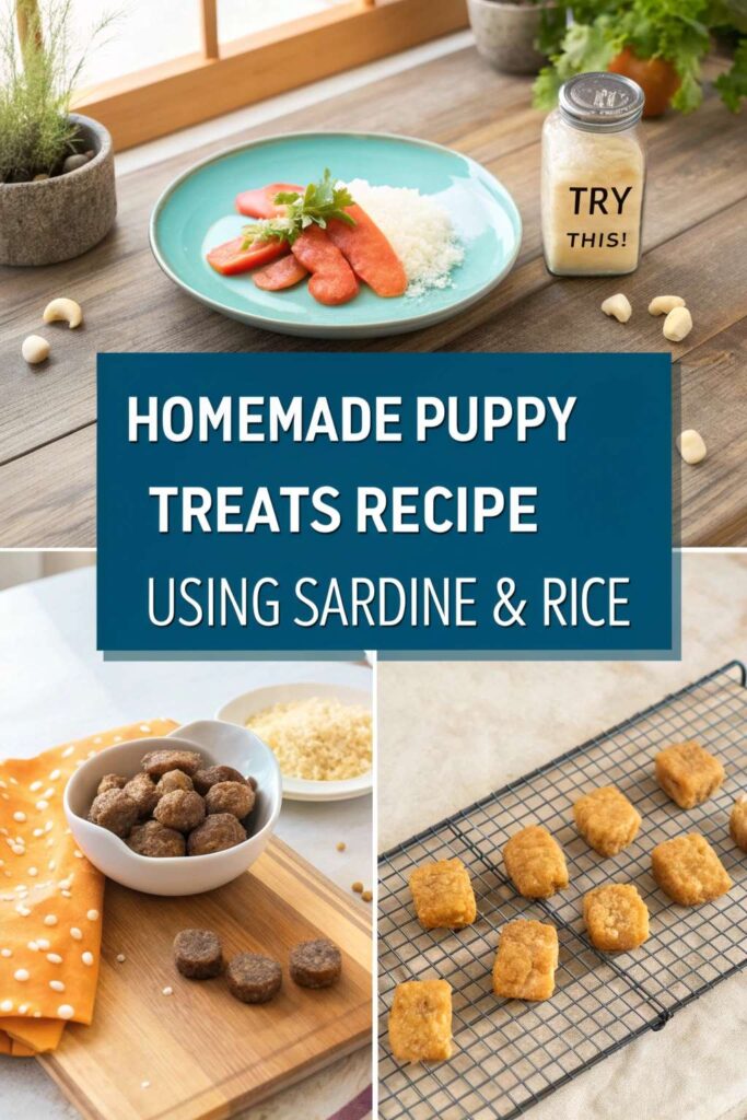 Homemade Puppy Treats Recipe Using Sardine Rice pin 1