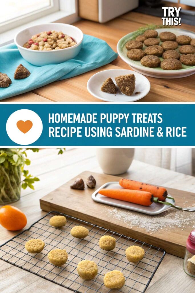 Homemade Puppy Treats Recipe Using Sardine Rice pin 2
