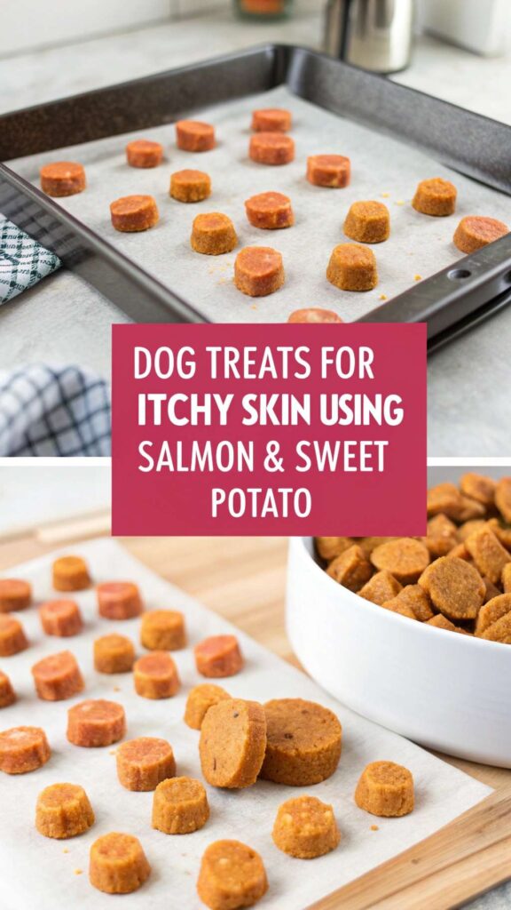homemade Dog Treats for Itchy Skin using Salmon Sweet Potato pin 1