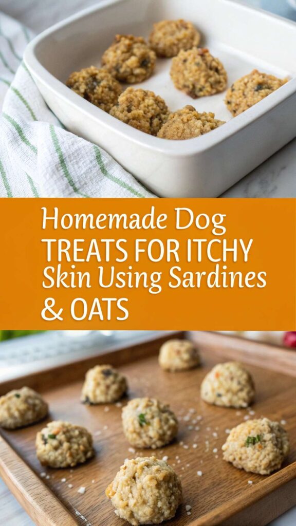 homemade Dog Treats for Itchy Skin using Sardines Oats pin 1