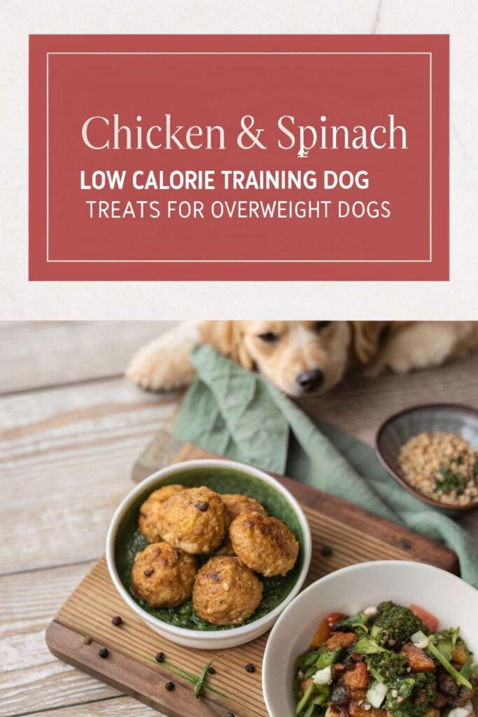 Chicken Spinach Low Calorie Training Dog Treats For Overweight Dogs pin 1