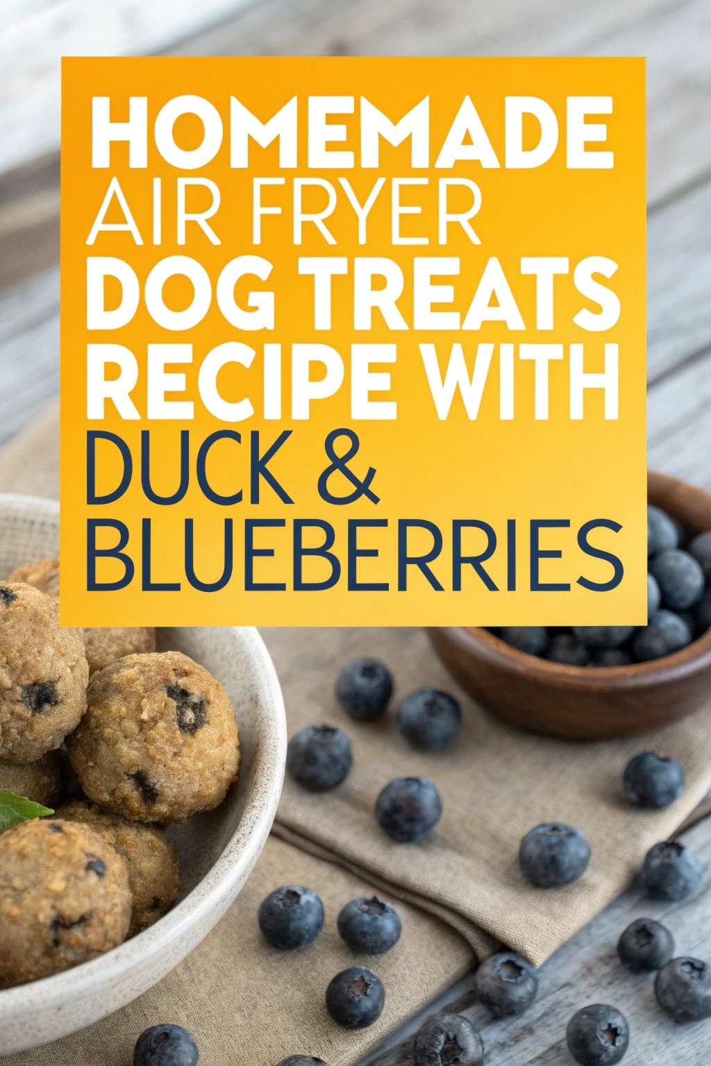 Homemade Air Fryer Dog Treats Recipe With Duck Blueberries pin 1
