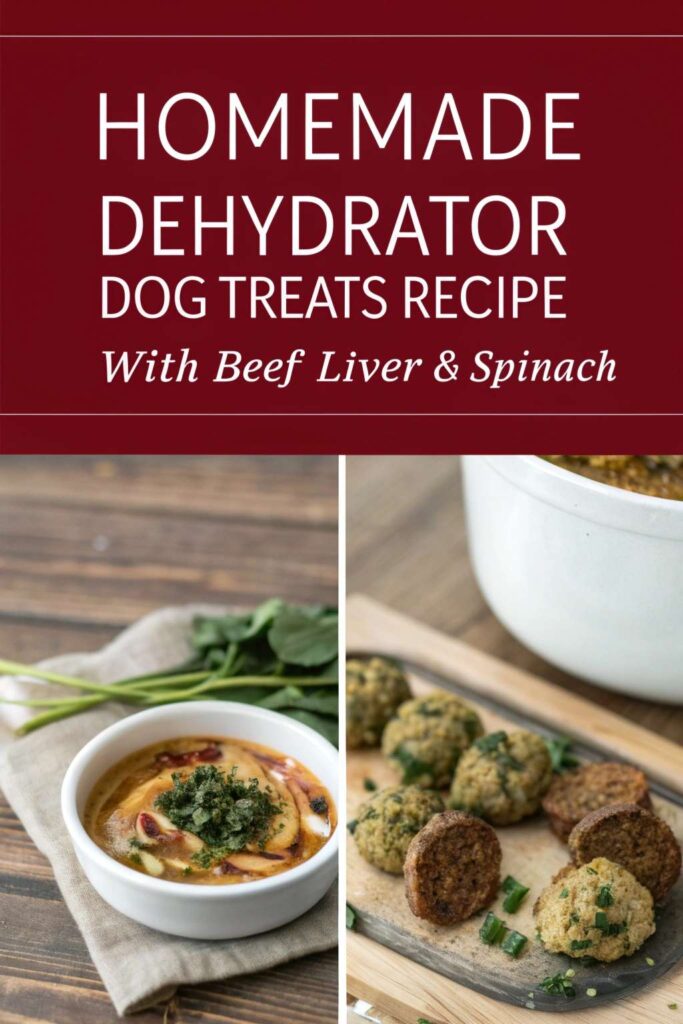 Homemade Dehydrator Dog Treats Recipe With Beef Liver Spinach pin 1