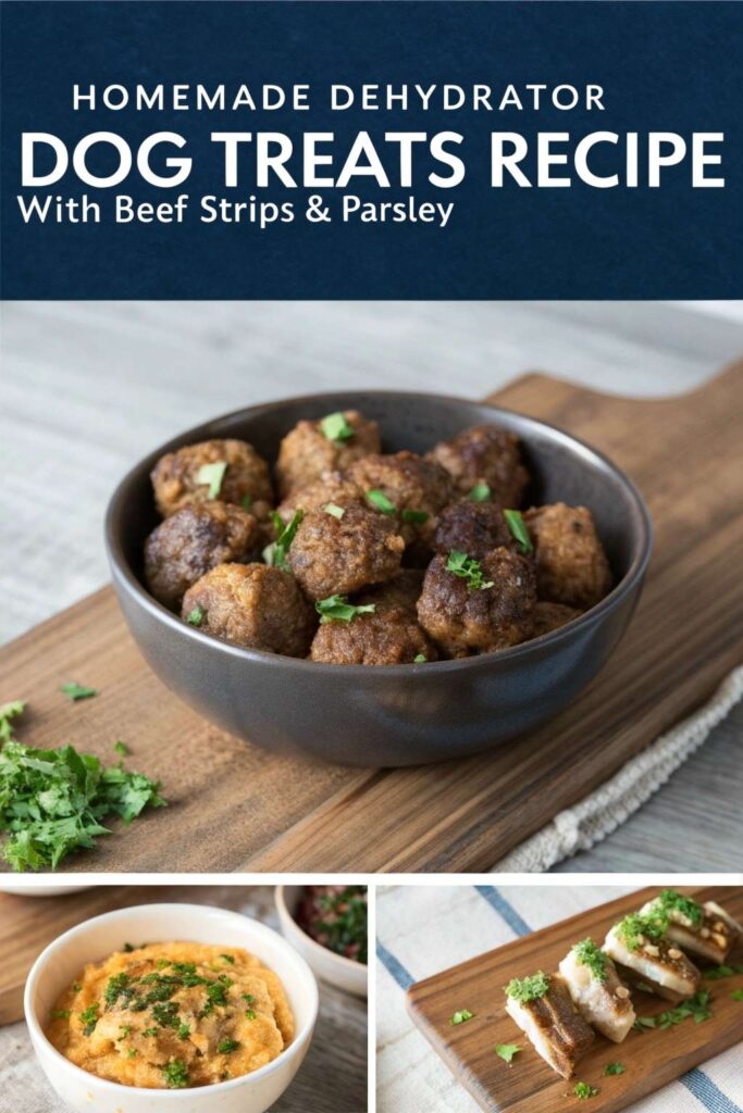 Homemade Dehydrator Dog Treats Recipe With Beef Strips Parsley pin 2