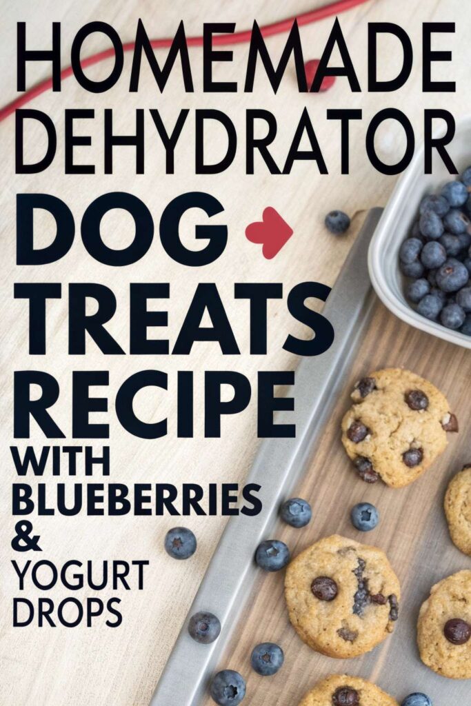 Homemade Dehydrator Dog Treats Recipe With Blueberries Yogurt Drops pin 1