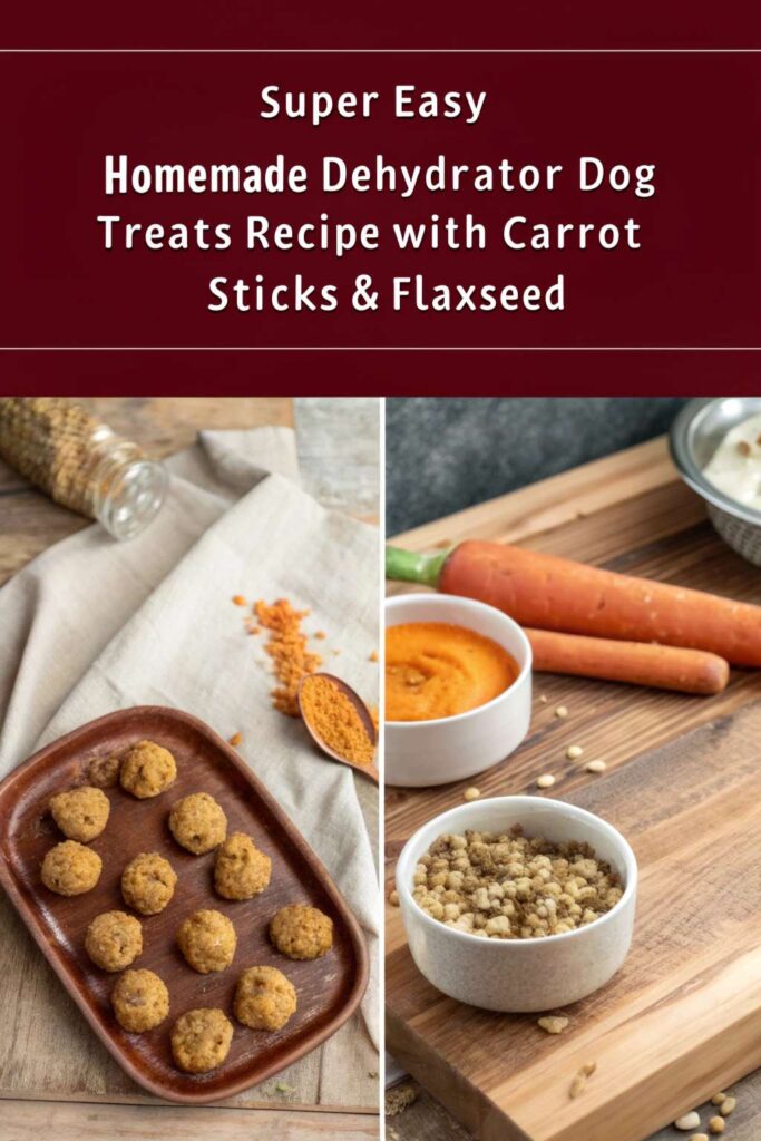 Homemade Dehydrator Dog Treats Recipe With Carrot Sticks Flaxseed pin 1