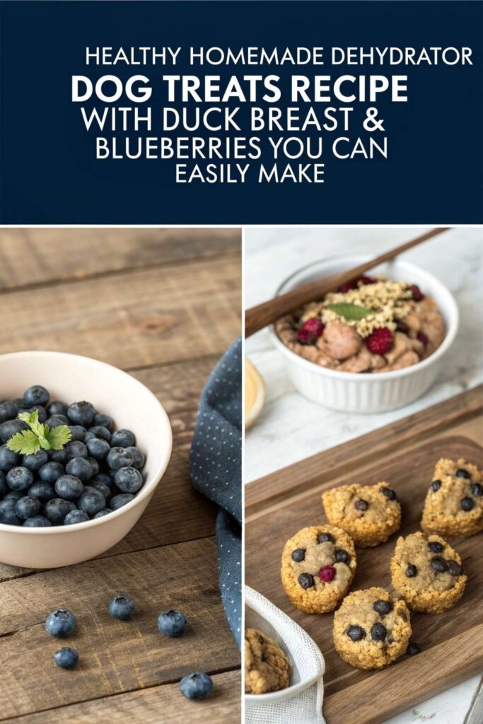 Homemade Dehydrator Dog Treats Recipe With Duck Breast Blueberries pin 2