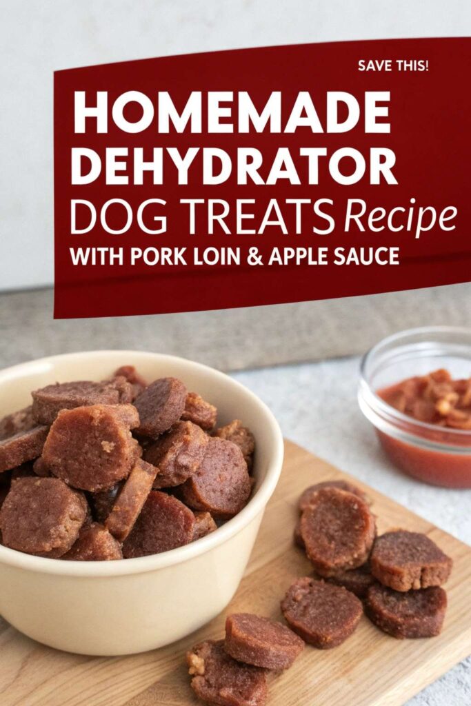 Homemade Dehydrator Dog Treats Recipe With Pork Loin Apple Sauce pin 1