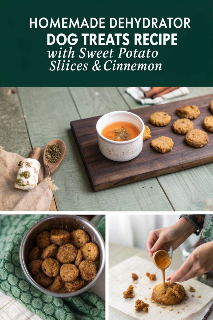 Homemade Dehydrator Dog Treats Recipe With Sweet Potato Slices Cinnamon pin 1
