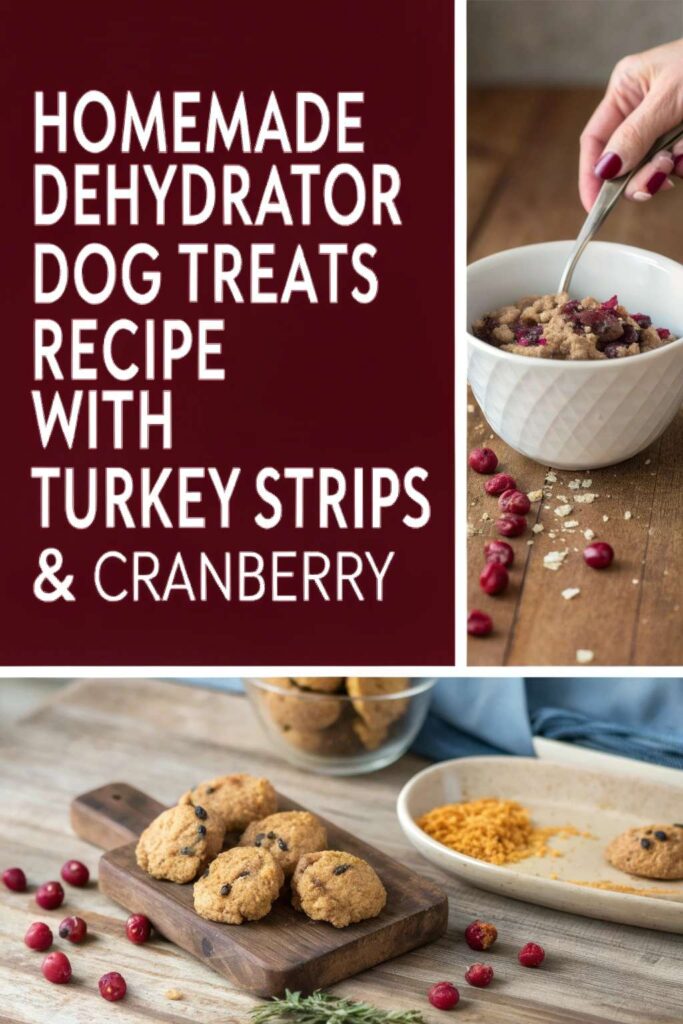 Homemade Dehydrator Dog Treats Recipe With Turkey Strips Cranberry pin 2