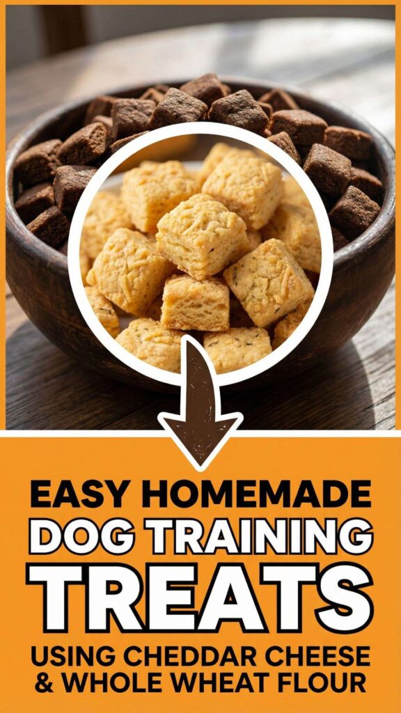 Easy Homemade Dog Training Treats Using Cheddar Cheese Whole Wheat Flour pin 1