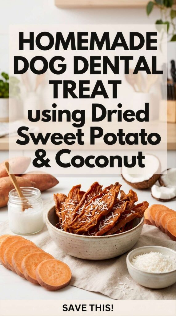 Homemade Dog Dental Treat using Dried Sweet Potato Coconut pin 1 1